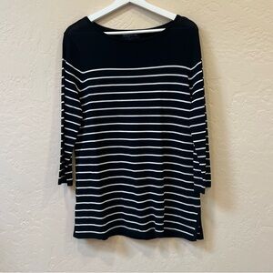 Jones New York Black and White Striped Rayon Blend Shirt